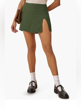 Reformation Olive Green Mini Skirt with Front Slit
